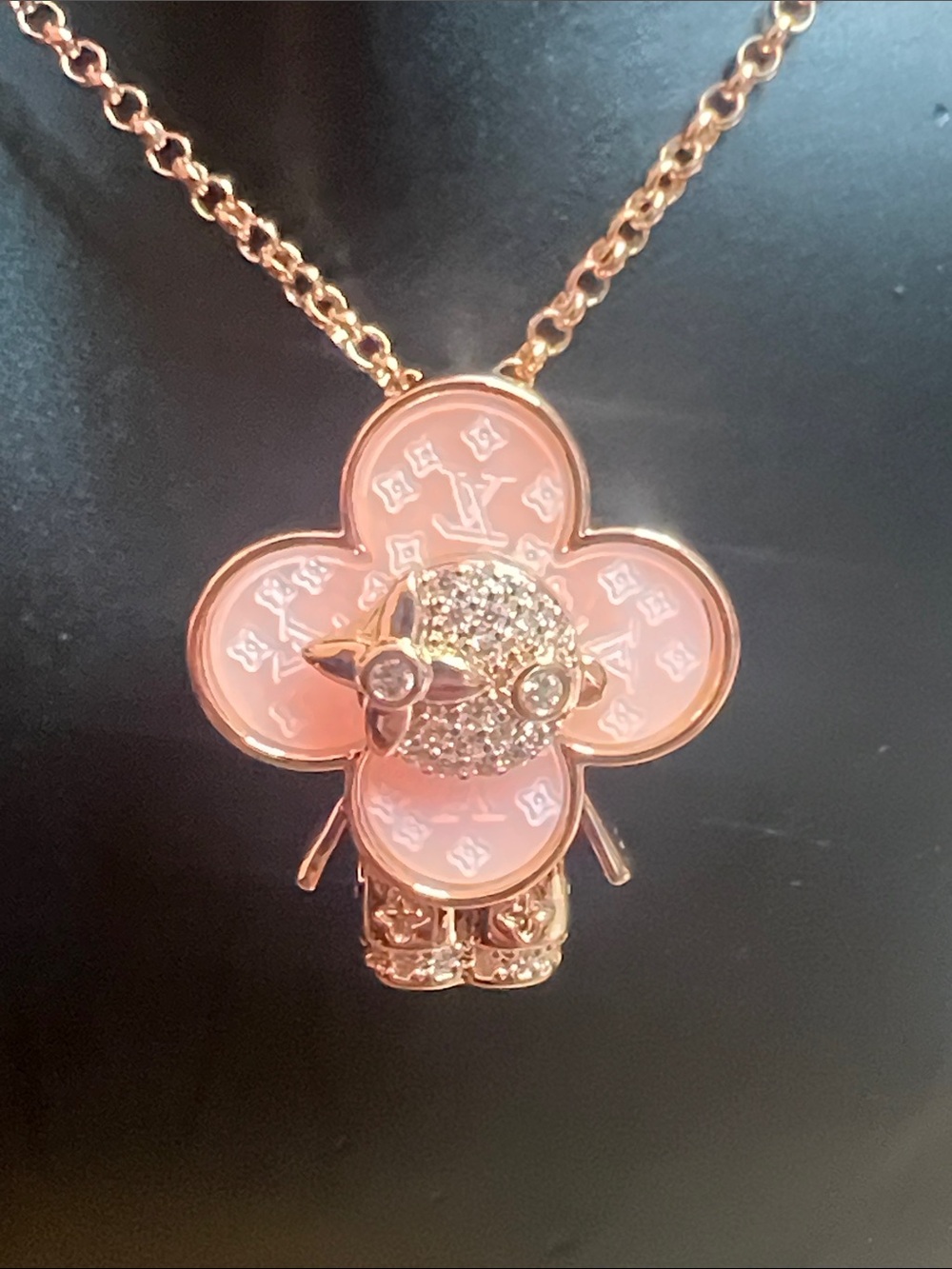 Rose Gold Pink Flower Pendant Necklace - Picture 2 of 8